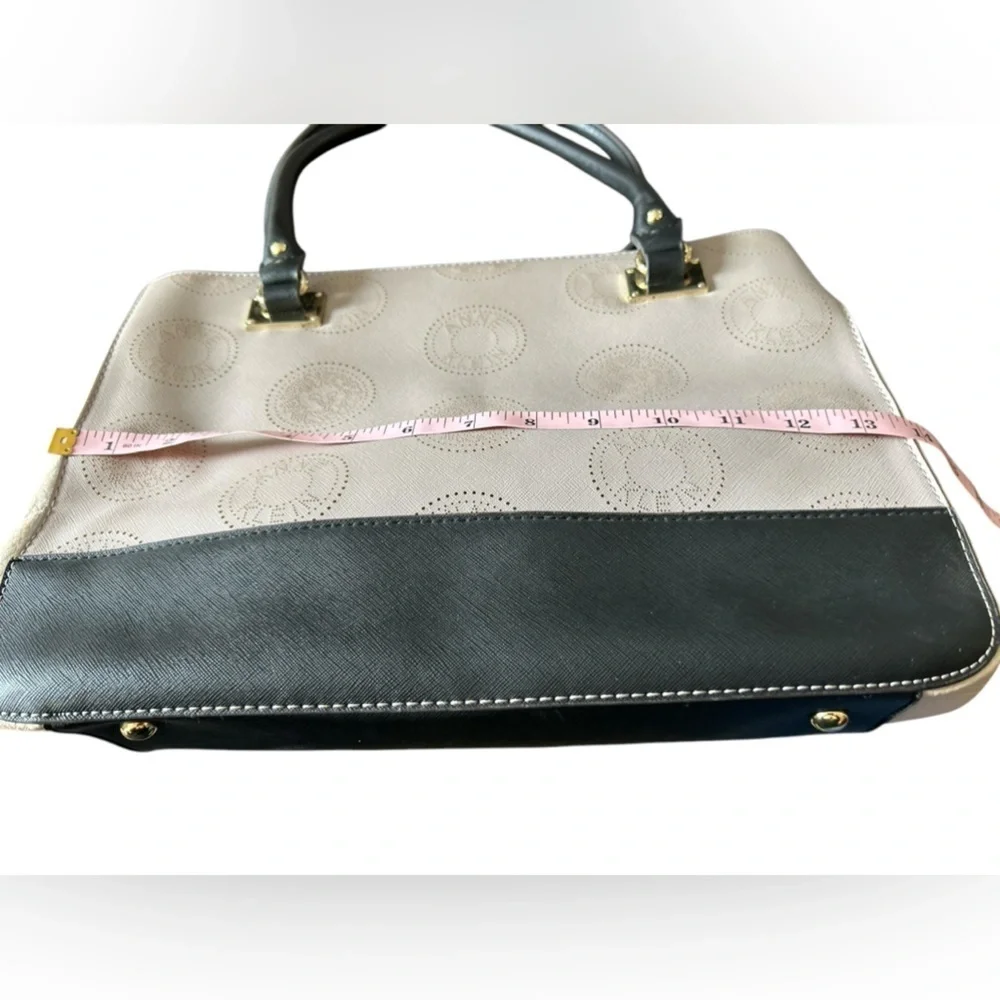 Anne Klein Women's Monogram Tote Bag Black Beige Gold Lion‎ Accent